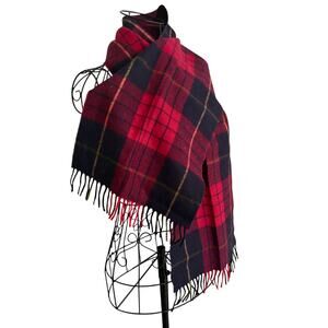 Vintage Marshall Fields Mens Store Wool Tartan Plaid Scarf Preppy Red Plum